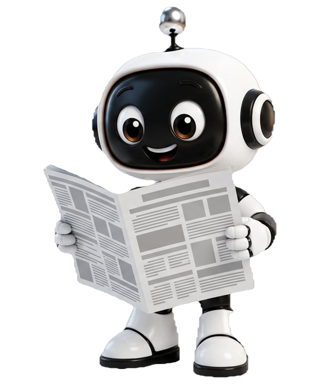 Der vaiacon-Roboter liest eine Zeitung